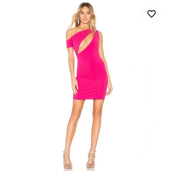 NWT REVOLVE NBD X HOT PINK FUSCIA CUT OUT ONE SHOULDER SEXY MINI DRESS STRAPPY
